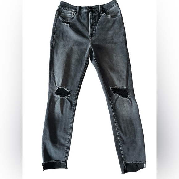 GOOD AMERICAN High Rise Good Waist Crop Skinny Jeans Washed Black Size 4 / 27 - Picture 6 of 10